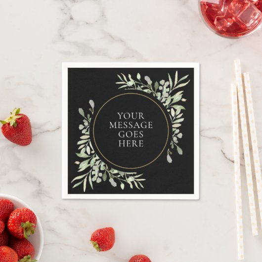 Zwarte Gouden Groene Zachte Eucalyptusbladeren Servet (Insitu)