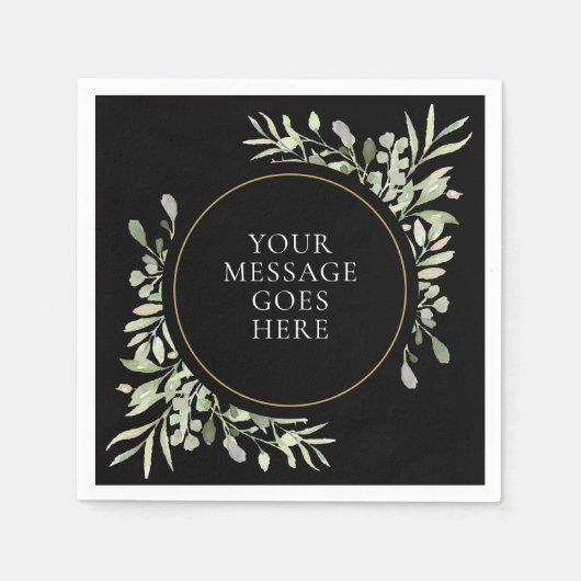 Zwarte Gouden Groene Zachte Eucalyptusbladeren Servet (Voorkant)