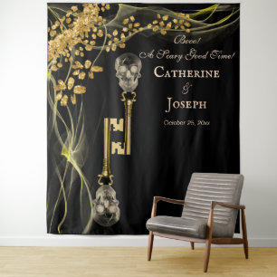 Zwarte Gouden Halloween Bruiloft & Gouden Schedel  Wandkleed