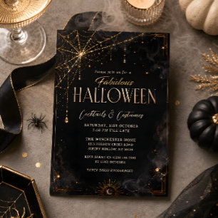 Zwarte Gouden Halloween Cocktailparty Uitnodiging