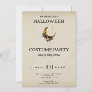Zwarte Gouden Halvemaan Vintage Halloween Kostuum Kaart