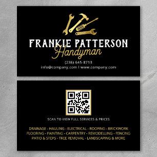 Zwarte Gouden Handyman Reparatie & Onderhoud QR Co Visitekaartje