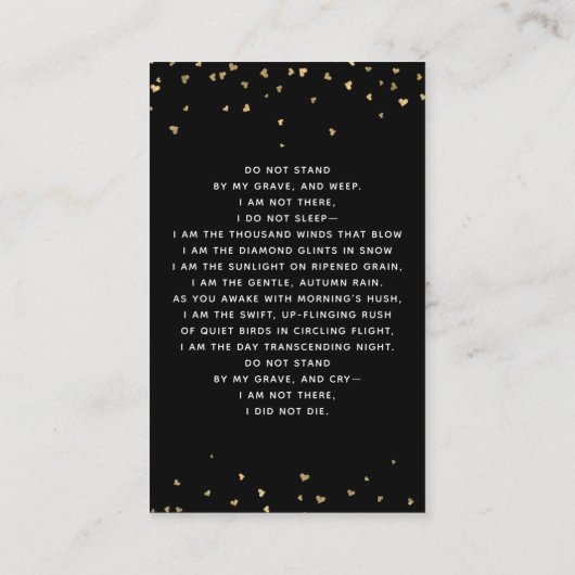 Zwarte gouden harten fotografietoestel visitekaartje (Achterkant)