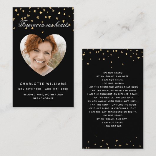 Zwarte gouden harten fotografietoestel visitekaartje (Voorkant / Achterkant)