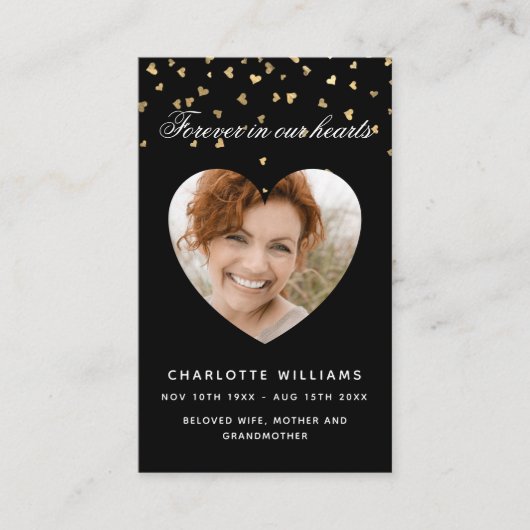 Zwarte gouden harten fotografietoestel visitekaartje (Voorkant)