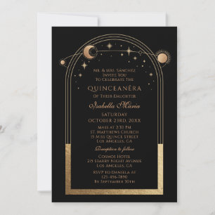 Zwarte Gouden Hemel Quinceañera Kaart