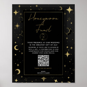 Zwarte & Gouden Hemelmaan Sterren Honeymoon Fonds Poster