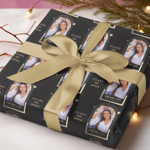 Zwarte Gouden Hemelse Afstudeerfoto Cadeaupapier