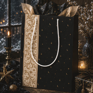 Zwarte Gouden Hemelse Botanische Winterzonnewende Medium Cadeauzakje