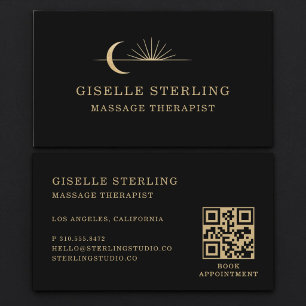 Zwarte Gouden Hemelse Massage Therapeut QR Code Visitekaartje