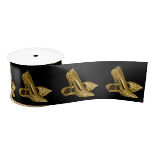 Zwarte Gouden Hoge Hak Schoenen Vrouwelijke Verjaa Satijnen Lint