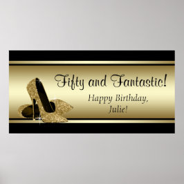 Zwarte Gouden Hoge Hak Verjaardagsfeest Banner Poster