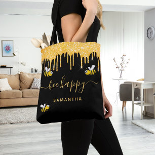 Zwarte gouden hommels, vrolijke naam tote bag