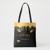 Zwarte gouden hommels, vrolijke naam tote bag (Voorkant)
