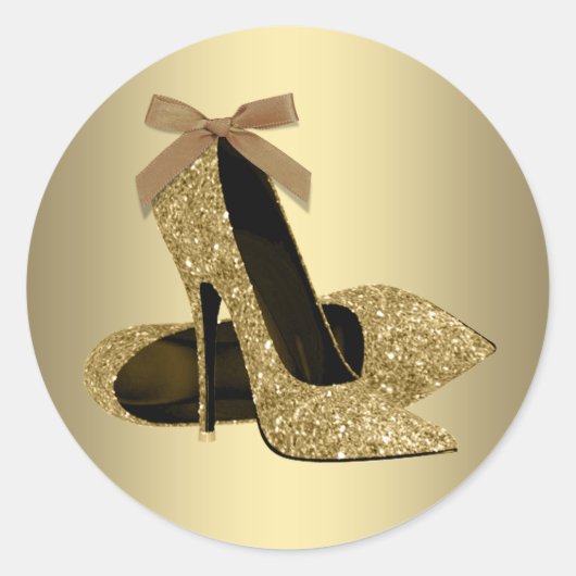 Zwarte gouden hooggehakte schoen ronde sticker (Voorkant)