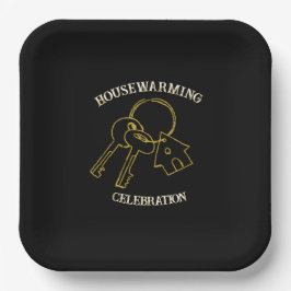 Zwarte Gouden Housewarming Papieren Borden Bordje