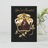 Zwarte Gouden Hulst Kerstfeest Uitnodigingen (Staand voorkant)