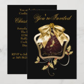 Zwarte Gouden Hulst Kerstfeest Uitnodigingen (Voorkant / Achterkant)