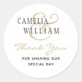 Zwarte Gouden Huwelijks Dank Je Ronde Sticker (Voorkant)