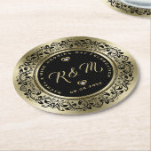 Zwarte & Gouden Huwelijksverjaardag Ronde Kartonnen Onderzetter (Gebogen)