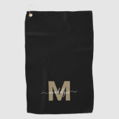 Zwarte Gouden Initiële Naam Monogram Golfhanddoek (Voorkant)