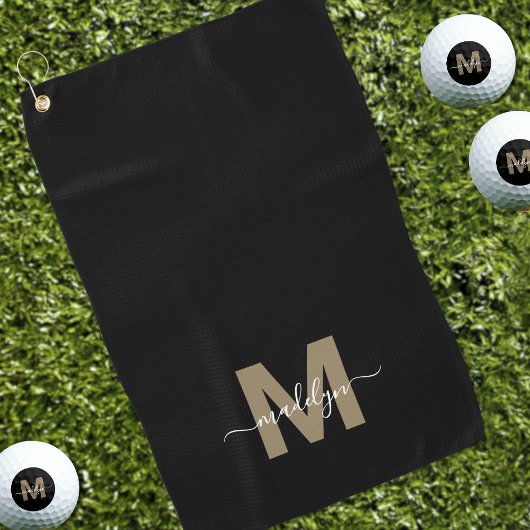 Zwarte Gouden Initiële Naam Monogram Golfhanddoek