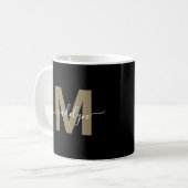 Zwarte Gouden Initiële Naam Monogram Koffiemok (Voorkant links)