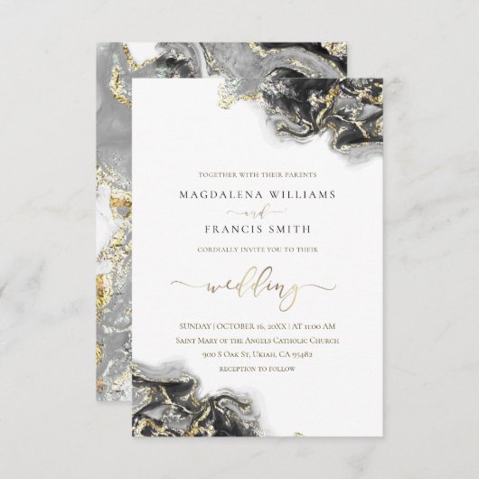 zwarte gouden inkt vloeibare marmer kaart (Voorkant / Achterkant)