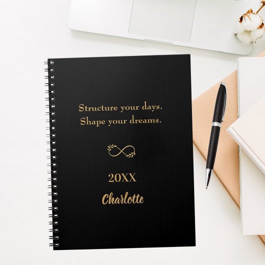 Zwarte gouden inspirerend quote notitieboek