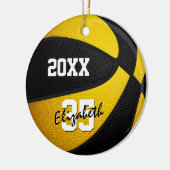 zwarte gouden jongens basketbal keramisch ornament (Links)