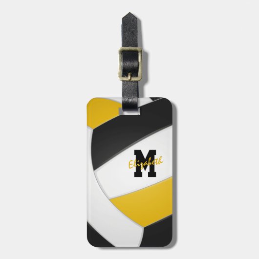 zwarte gouden jongens teamgiften volleyball bagagelabel (Voorkant verticaal)