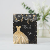 Zwarte gouden jurk bloemige verjaardag bedankt (Staand voorkant)