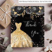 Zwarte gouden jurk bloemige verjaardag bedankt