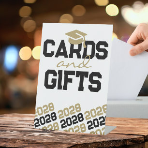 Zwarte & Gouden Kaarten & Cadeaus Afstudeertafel Reclamebord Met Voetstuk