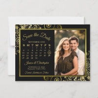 Zwarte & Gouden Kalender Foto Save Datum Magneet