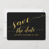 Zwarte & Gouden Kalligrafie Huwelijk Save The Date Kaart (Voorkant)