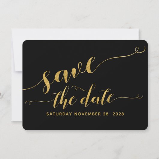 Zwarte & Gouden Kalligrafie Huwelijk Save The Date Kaart (Voorkant)