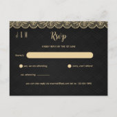 Zwarte Gouden Kant Bruiloft RSVP Voor Bijpassende  Briefkaart (Voorkant)