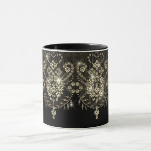 Zwarte gouden kant diamant glans elegante juweel u mok