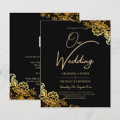 Zwarte Gouden Kant Trouw Uitnodigingen (Voorkant / Achterkant)