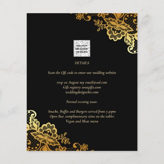 Zwarte Gouden Kant Trouw Uitnodigingen Flyer (Achterkant)