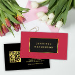 Zwarte gouden kardinaalrode QR-code professioneel Visitekaartje<br><div class="desc">Moderne chique professionele gouden, kardinaalrode en zwarte, QR-code, visitekaartjes.
U kunt de tekst gemakkelijk wijzigen.
Neem contact met me op als u hulp nodig heeft.</div>