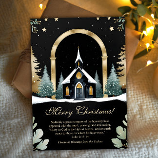 Zwarte Gouden Kerk Bijbelvers Christelijke Kerstmi Feestdagenkaart