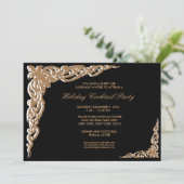 Zwarte Gouden Kerst Cocktailparty Uitnodigingen (Staand voorkant)