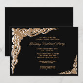 Zwarte Gouden Kerst Cocktailparty Uitnodigingen (Voorkant / Achterkant)