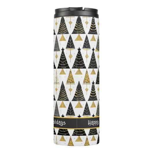 Zwarte Gouden Kerst Merry Patroon#25 ID1009 Thermosbeker (Achterkant)