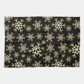 Zwarte gouden kerst sneeuwvlok keukenhanddoek (Horizontaal)