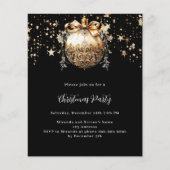 Zwarte gouden kerstbal sterren kerstfeest uitnodig (Voorkant)