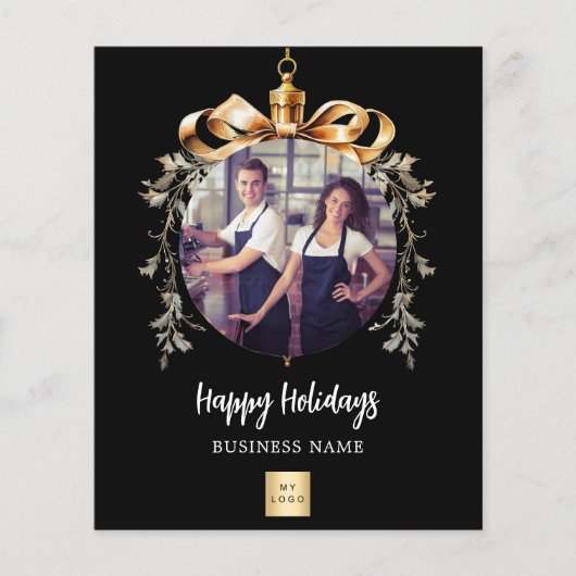 Zwarte gouden kerstbal zakelijke foto kerstkaart flyer (Voorkant)