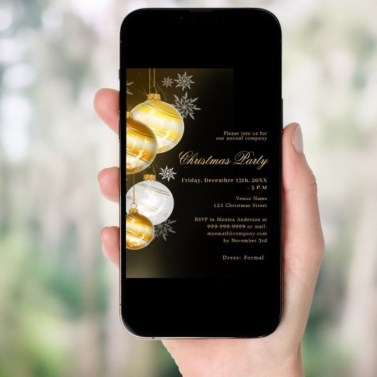 Zwarte gouden kerstballen bedrijf Christmas Party Kaart